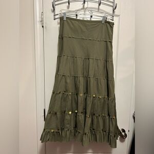 L'Pogee tiered maxi Ruffle Skirt Size medium NWT olive green boho gypsy festival
